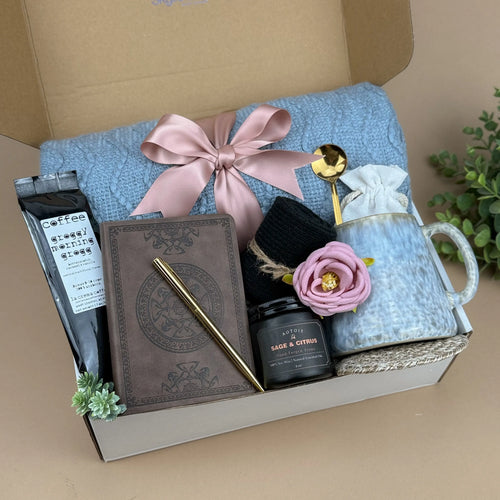 Premium Men’s Gift Box – Handmade Blue Cozy Coffee & Relaxation Set for Him, Perfect Self-Care