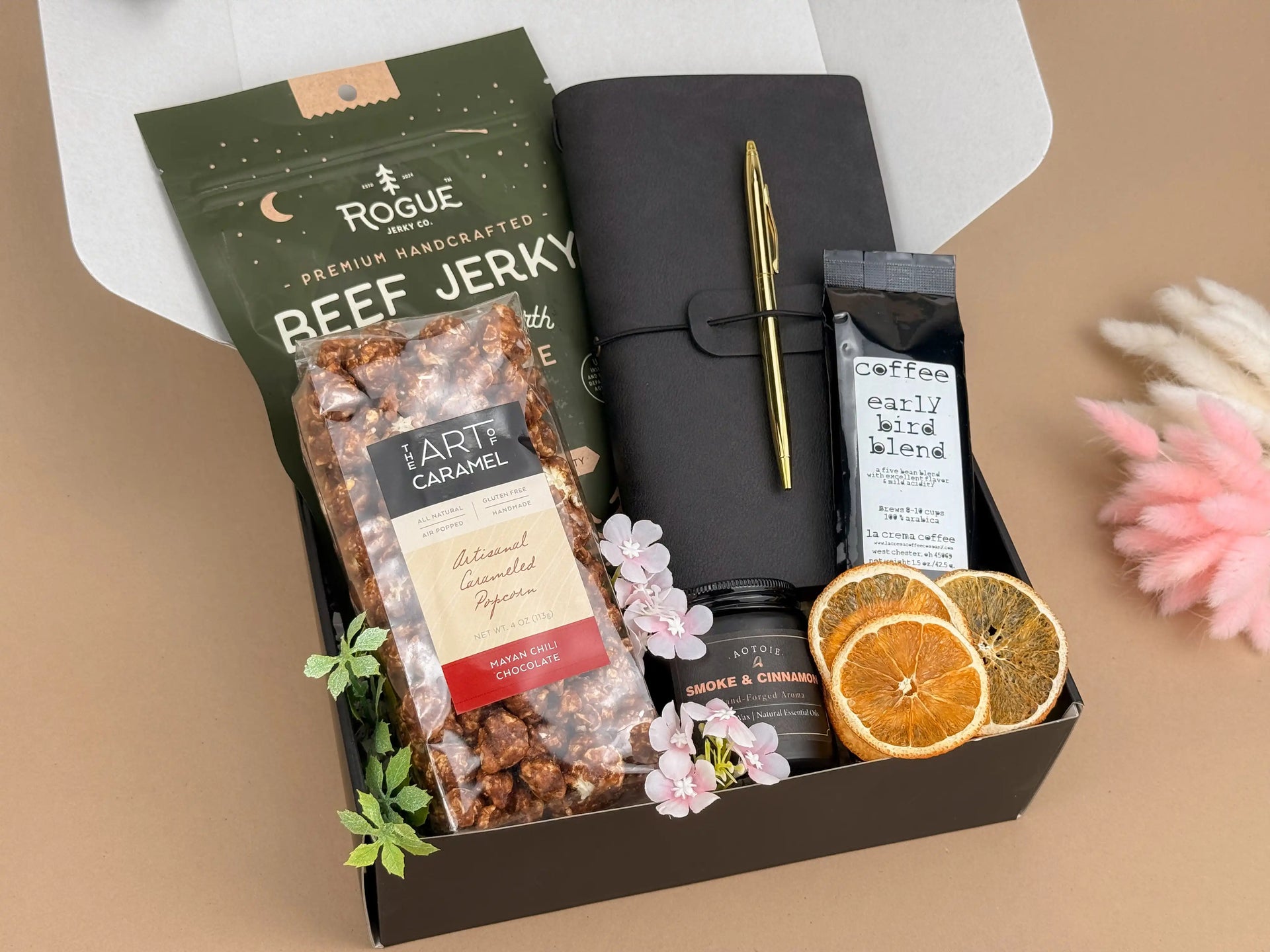 Man Cave Gift Box — Leather Journal, Gourmet Snacks & Coffee for Him 2