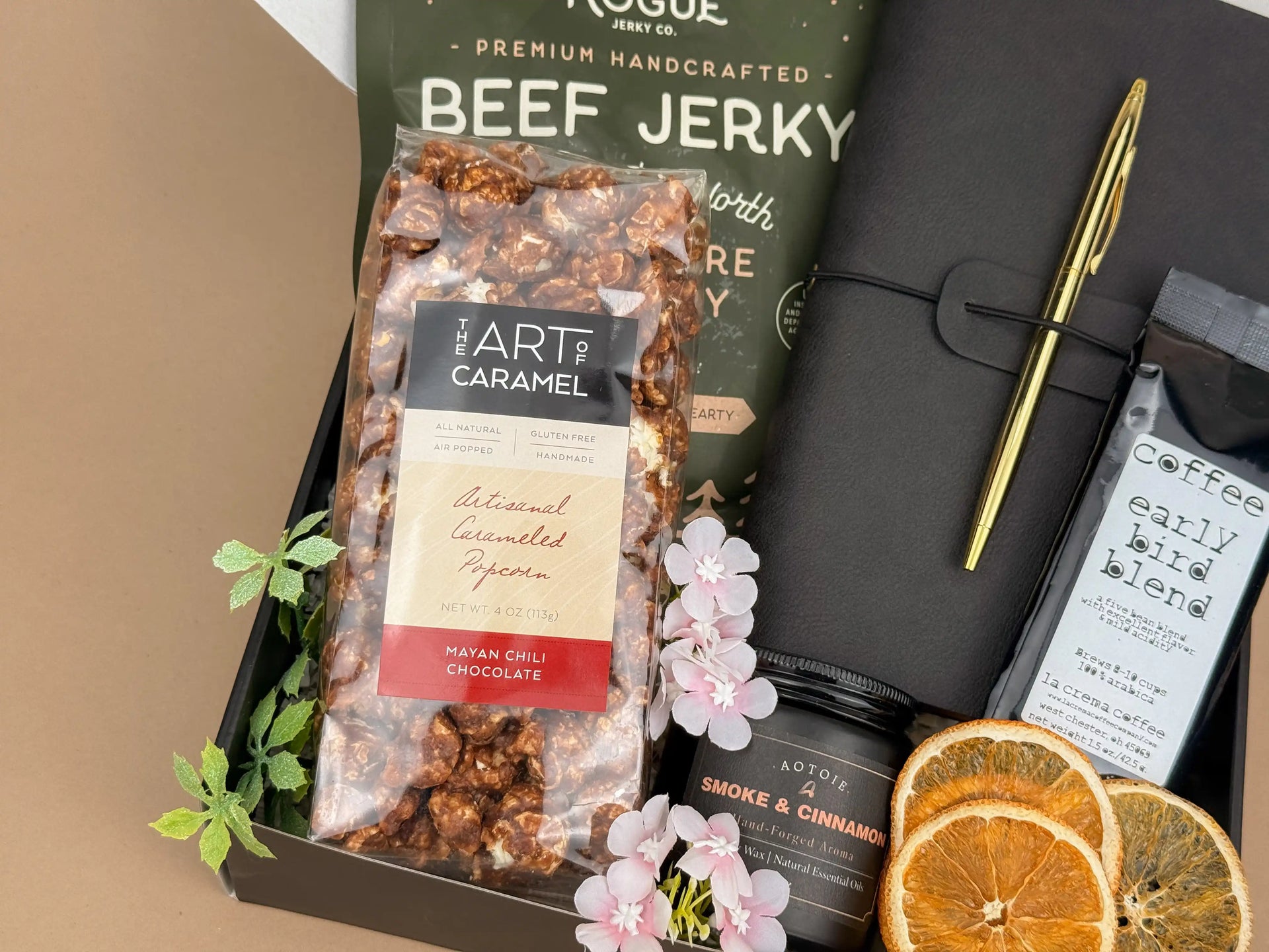 Man Cave Gift Box — Leather Journal, Gourmet Snacks & Coffee for Him 3
