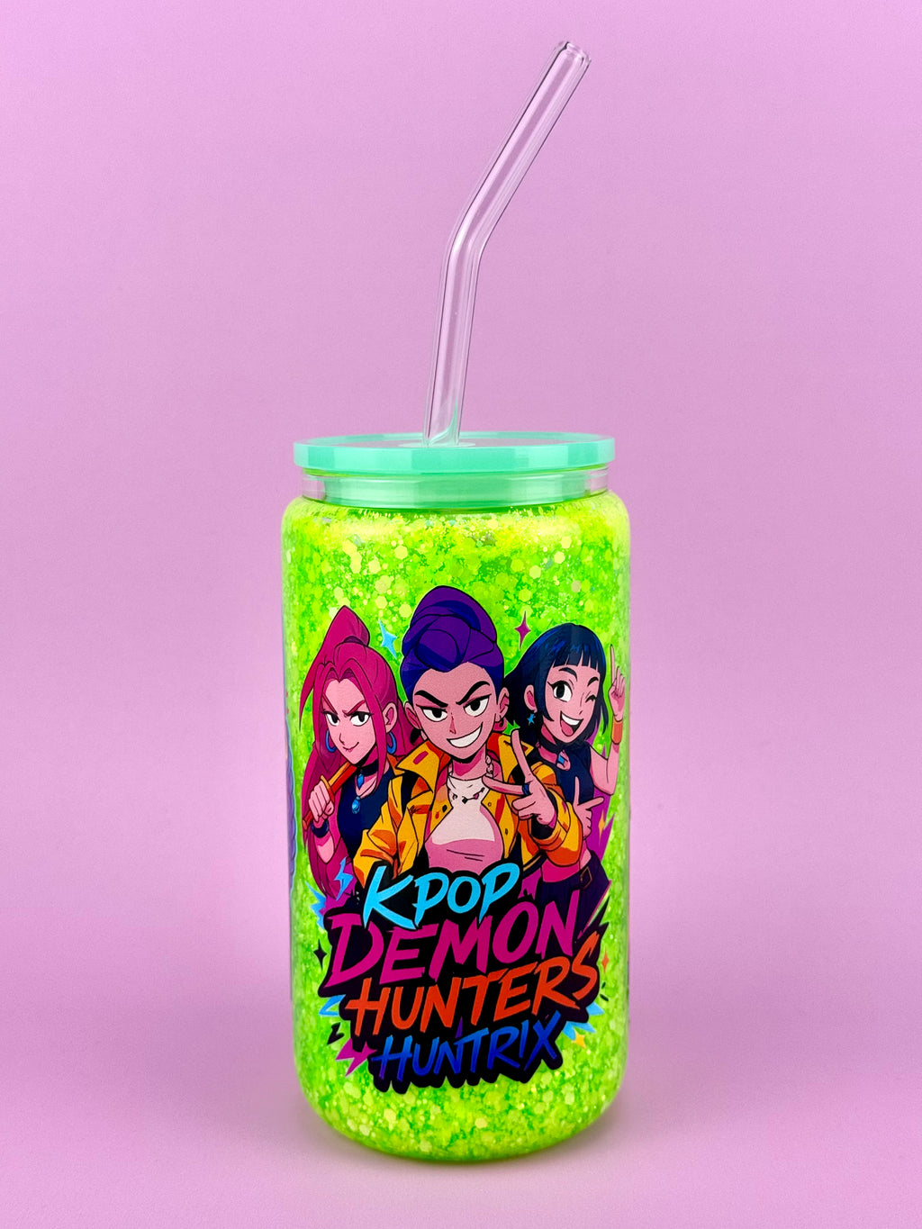 Keypop Demov Hunters Glass Cup 16oz — Lid & Straw