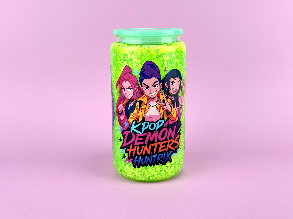 Keypop Demov Hunters Glass Cup 16oz — Lid & Straw