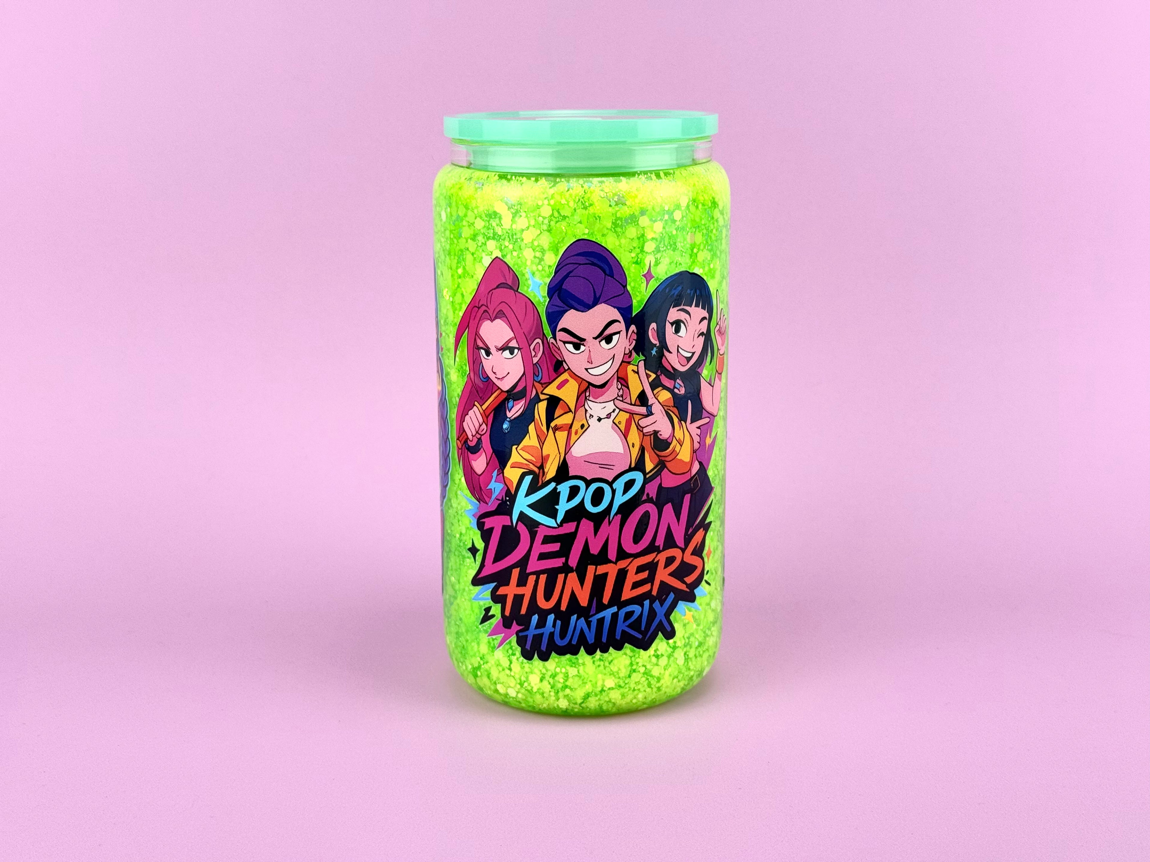 Keypop Demov Hunters Glass Cup 16oz — Lid & Straw