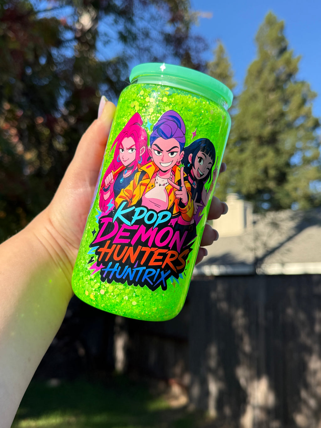 Keypop Demov Hunters Glass Cup 16oz — Lid & Straw