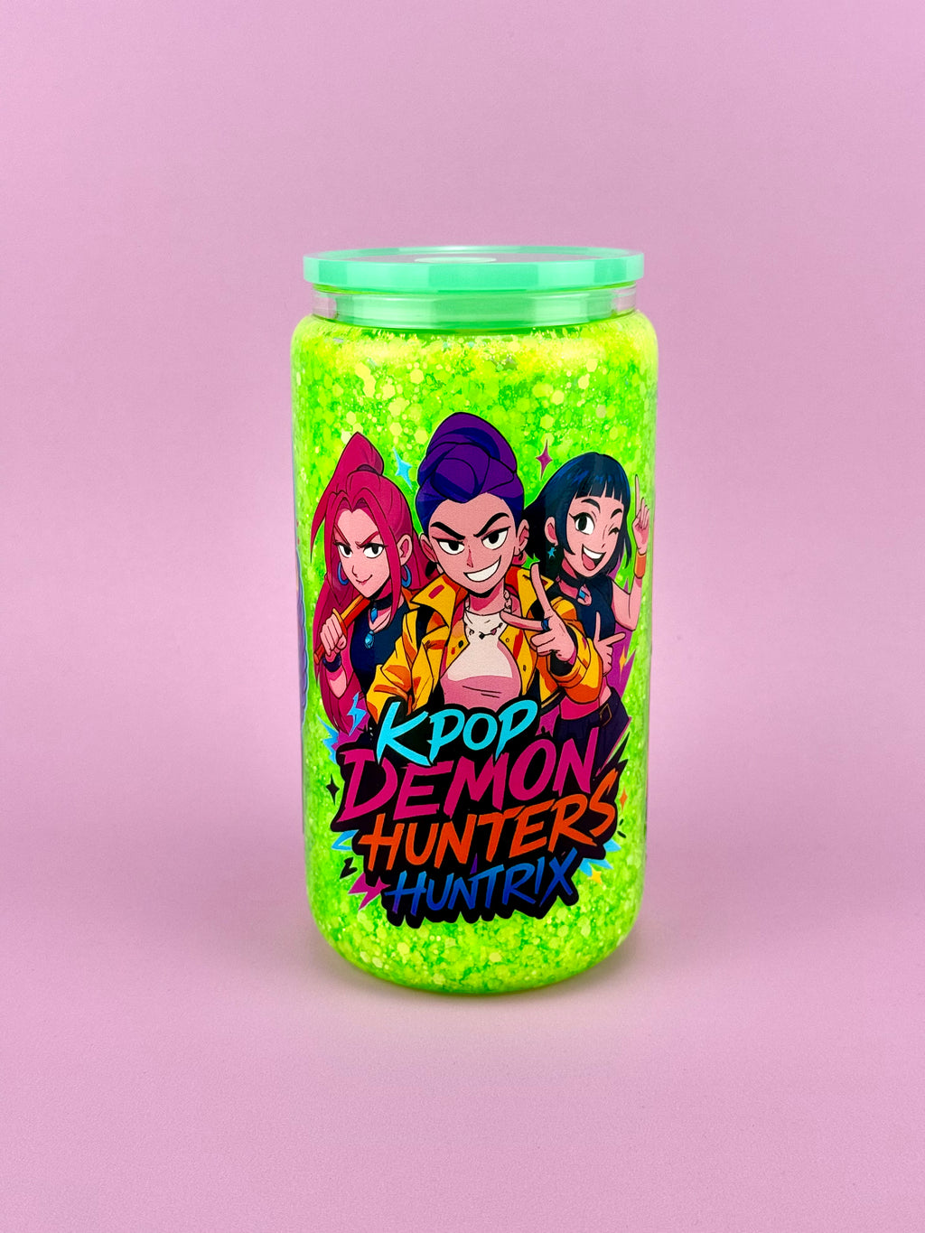 Keypop Demov Hunters Glass Cup 16oz — Lid & Straw