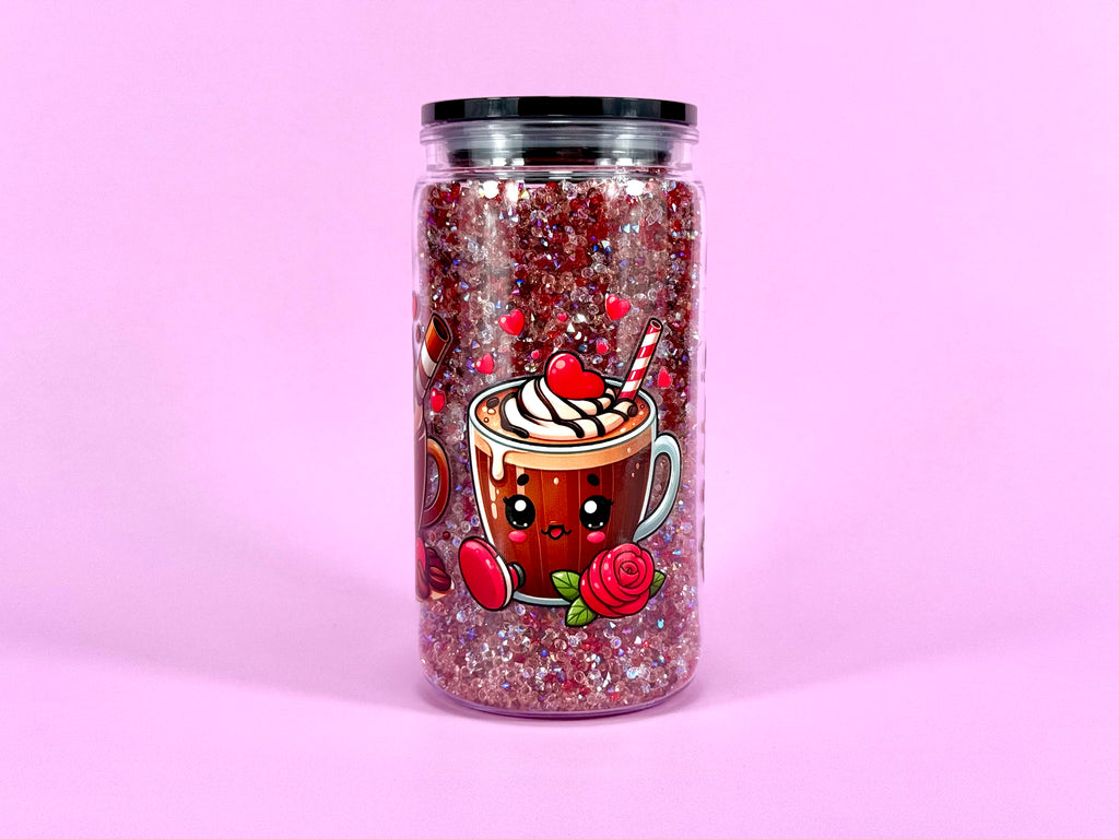 Latte Acrylic Tumbler Cup: Crystal Stones & Reusable Straw - 16 oz