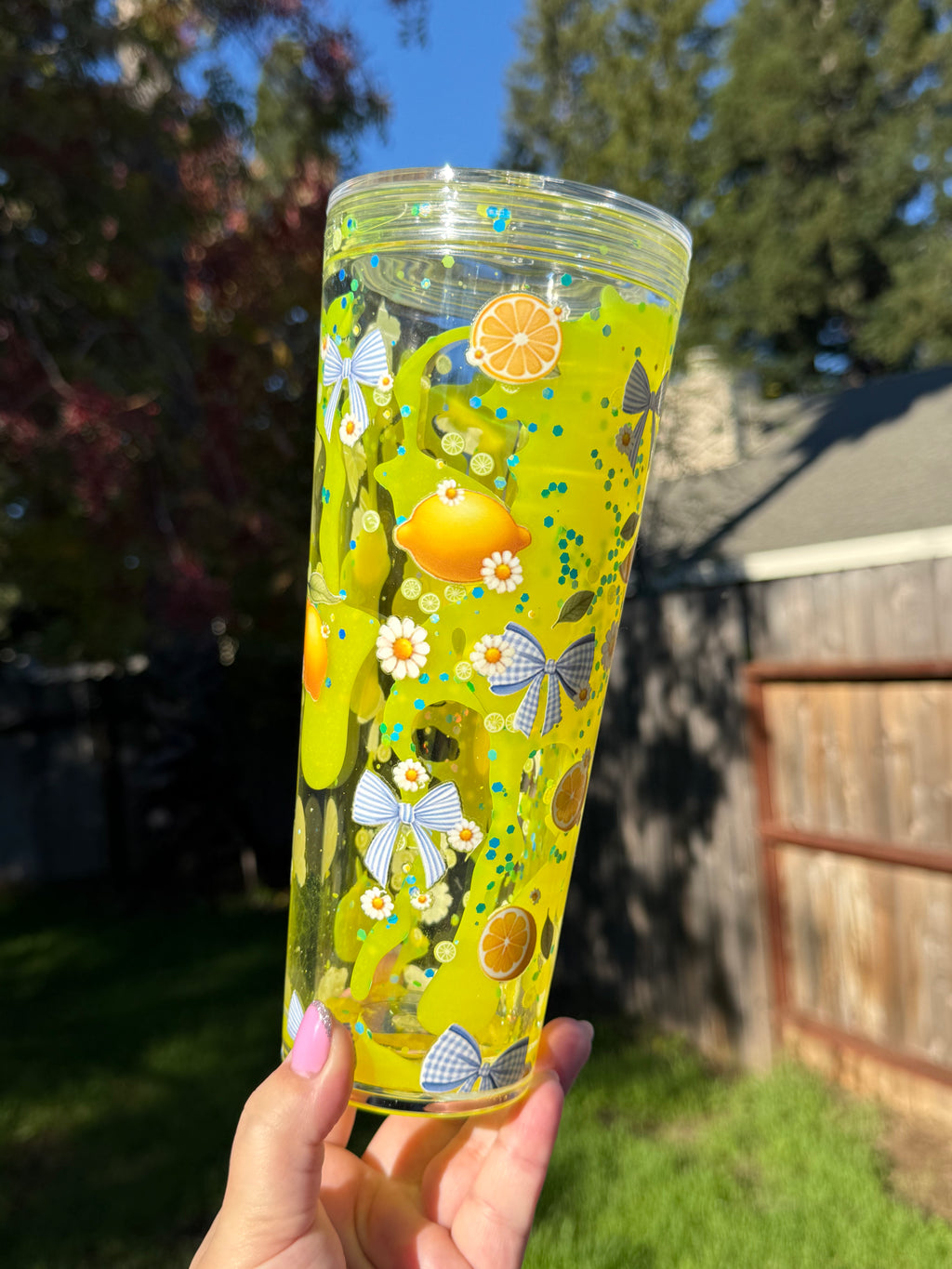 Lemon Lava Drip Snow Globe Cup 24oz Outside