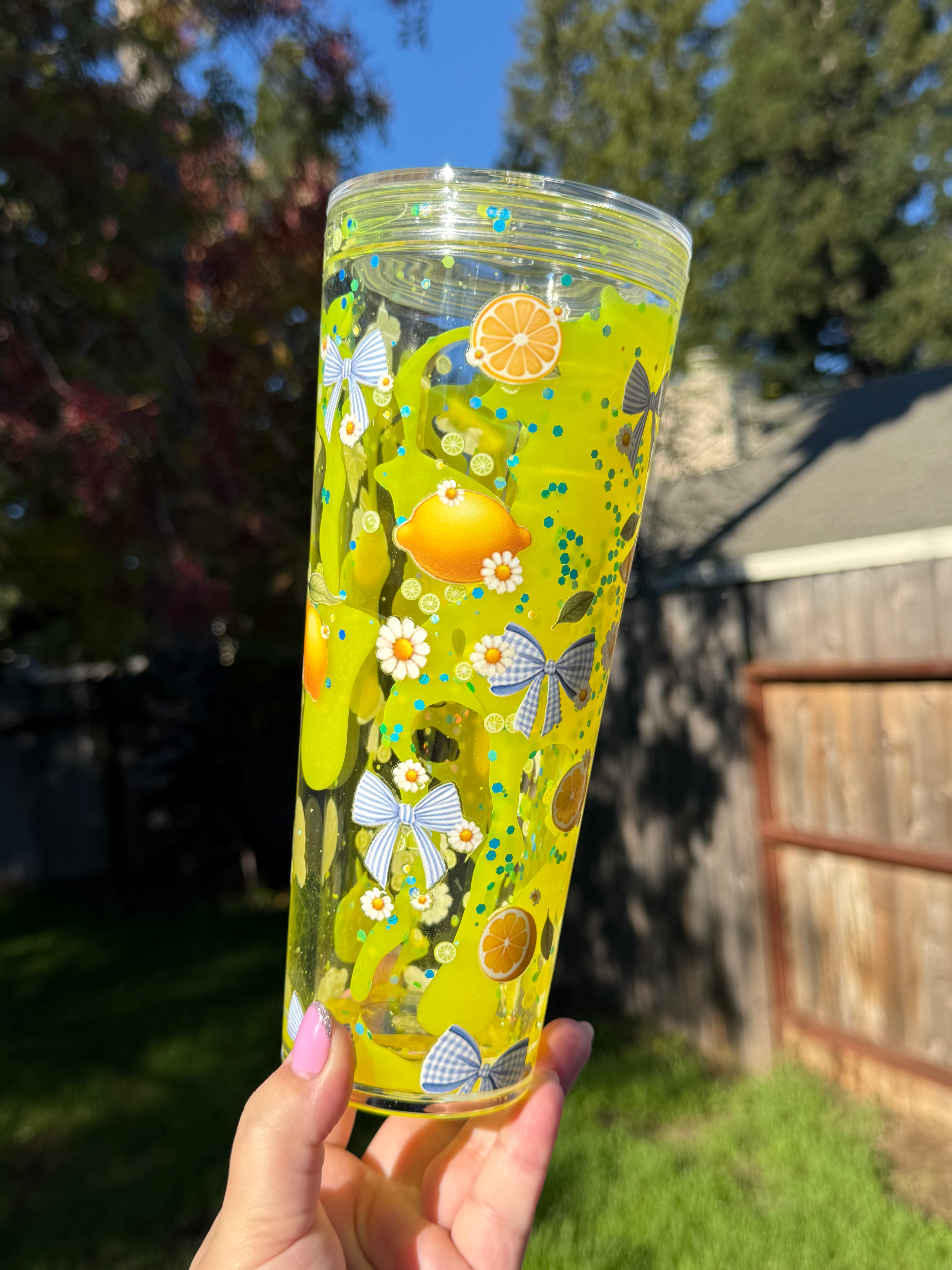 Lemon Lava Drip Snow Globe Cup 24oz Outside