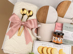 Luxury Couples Gift Set – 50x60 Cozy Blanket, 2 Ceramic Mugs, 2 Gold Spoons, Tea & Shortbread – Elegant Wedding or Anniversary Gift Box for Two 3