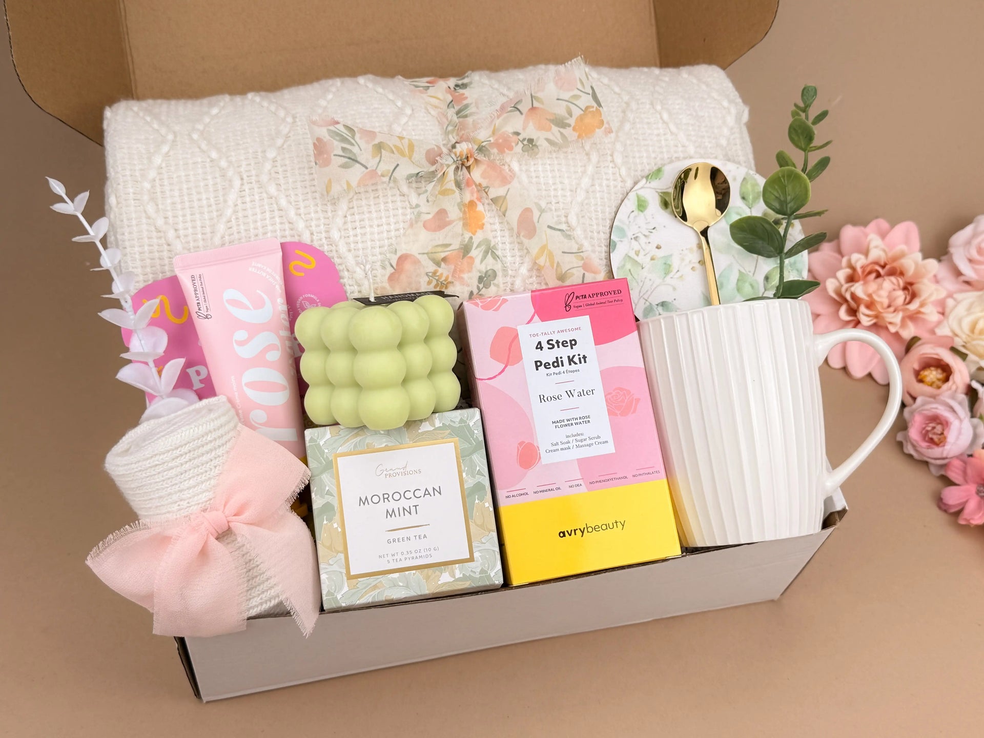 Luxury Women’s Self-Care Gift Box: 10pc Spa Set with Blanket & Tea