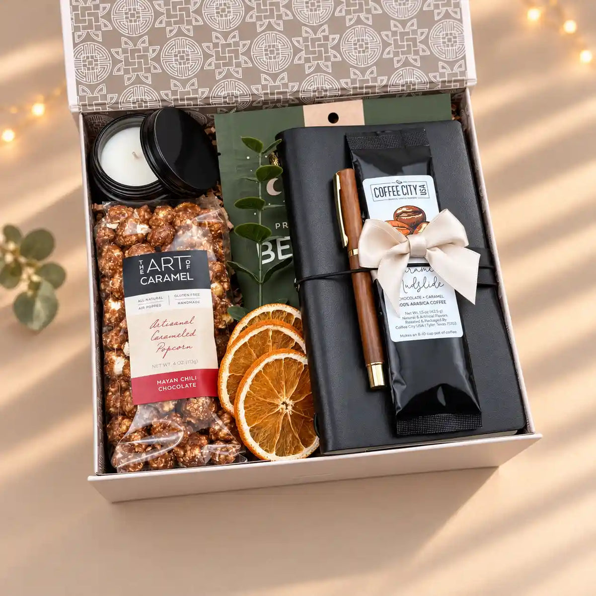 Men’s Gift Box – Leather Journal, Coffee & Snacks