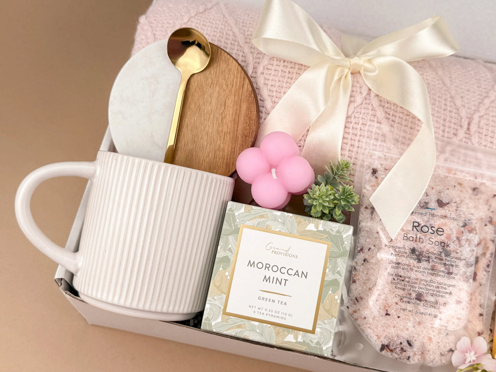 Moms Spa and Tea Gift Box with 50x60 Blanket, Mug and Gold Spoon – Luxury Self Care Birthday Gift for Women or Mothers Day 3
