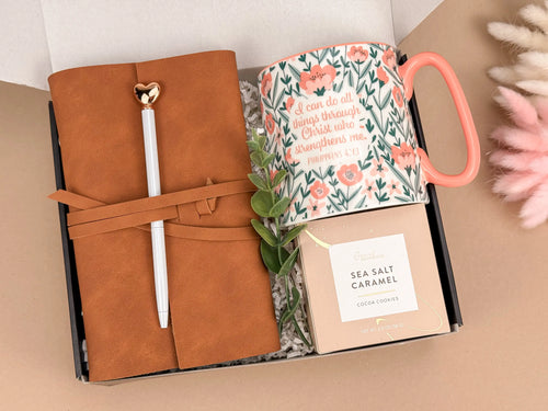 Personalized Coworker Gift Box with Leather Notebook, Custom Mug & Gourmet Cookies