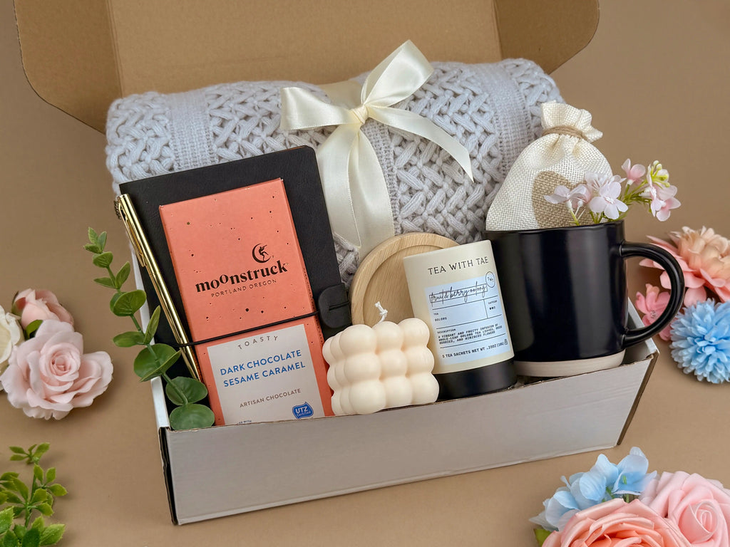 Personalized Gift Box for Him – Writer Set with Journal, Gold Pen, Tea & Chocolate 2