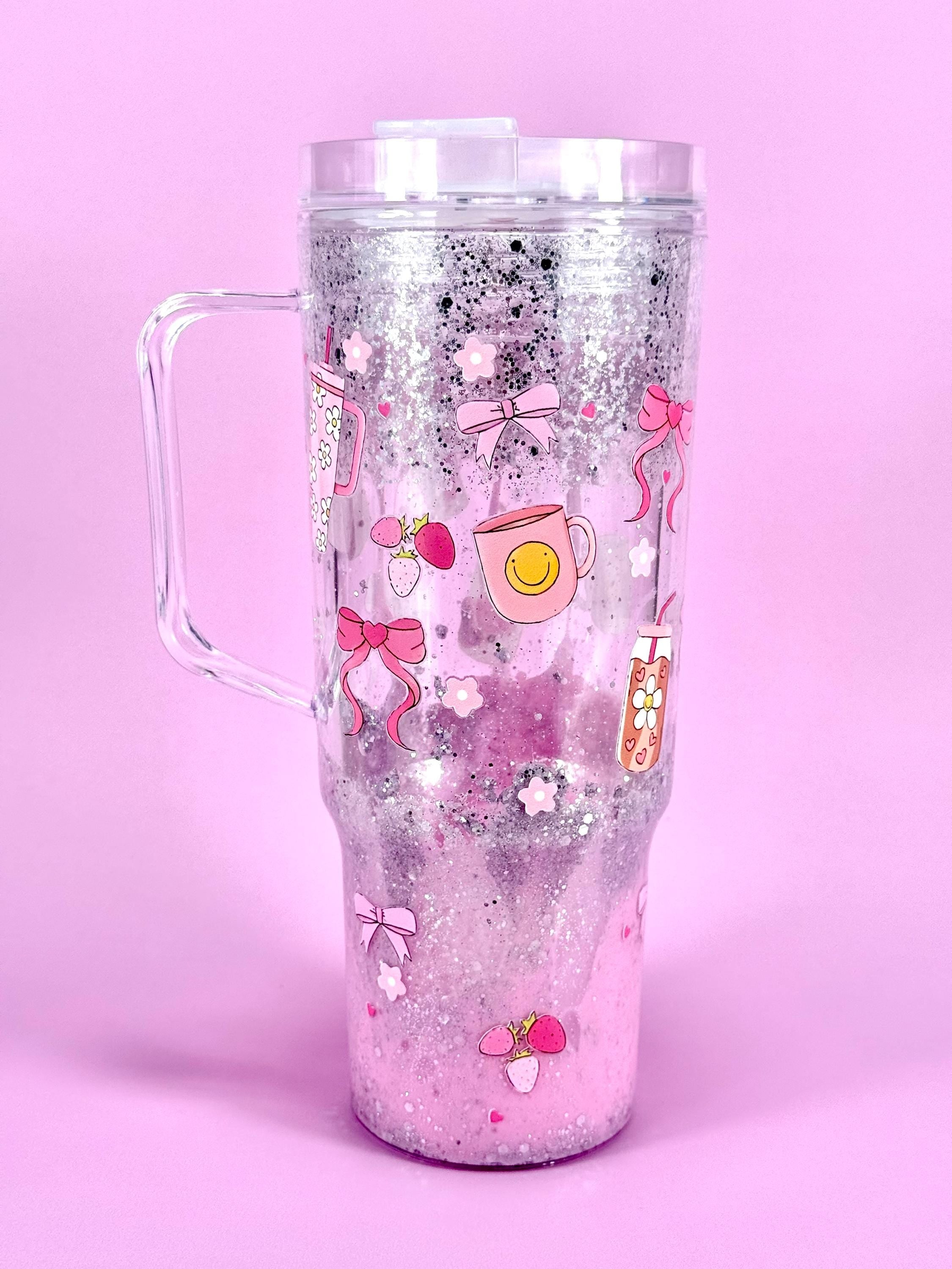 Pink Acrylic Lava Drill Tumbler with Handle 40oz