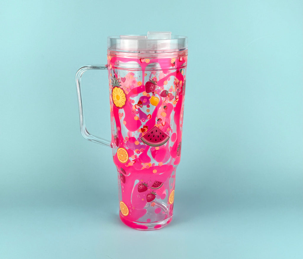 Pink Fruits Lava Drip Tumbler with Handle 40oz