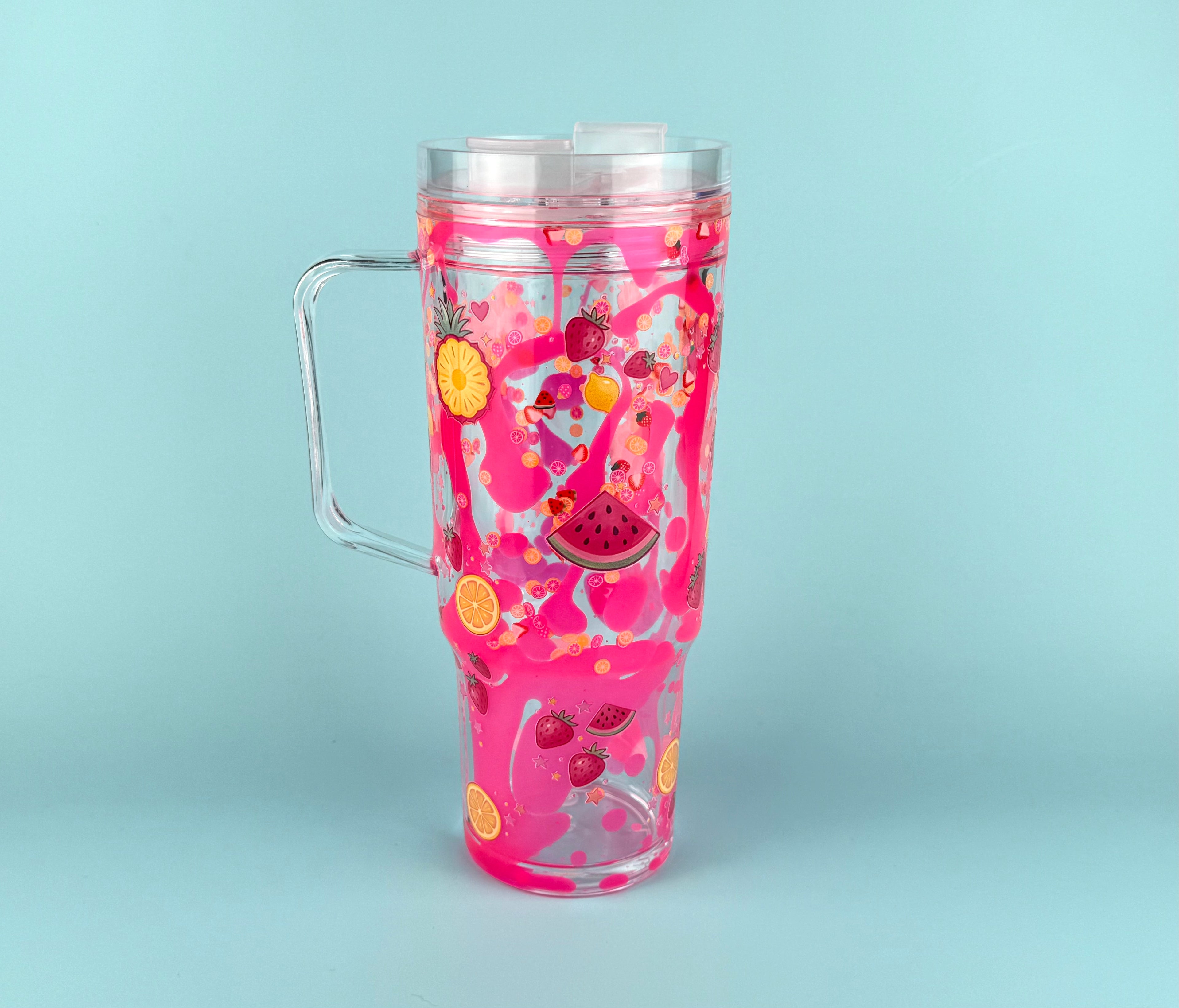Pink Fruits Lava Drip Tumbler with Handle 40oz