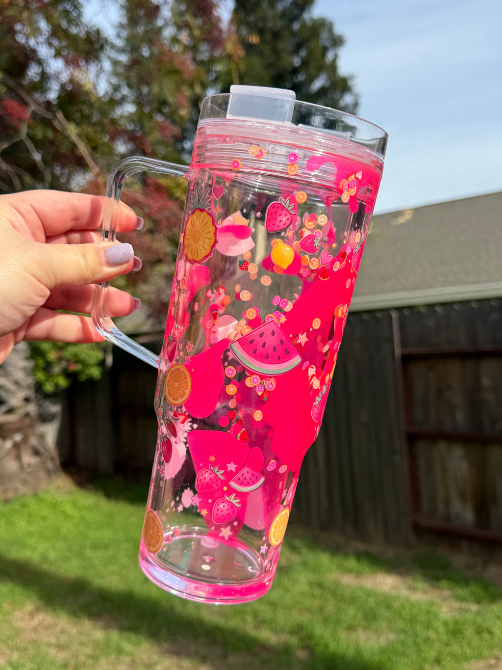 Pink Fruits Lava Drip Tumbler with Handle 40oz