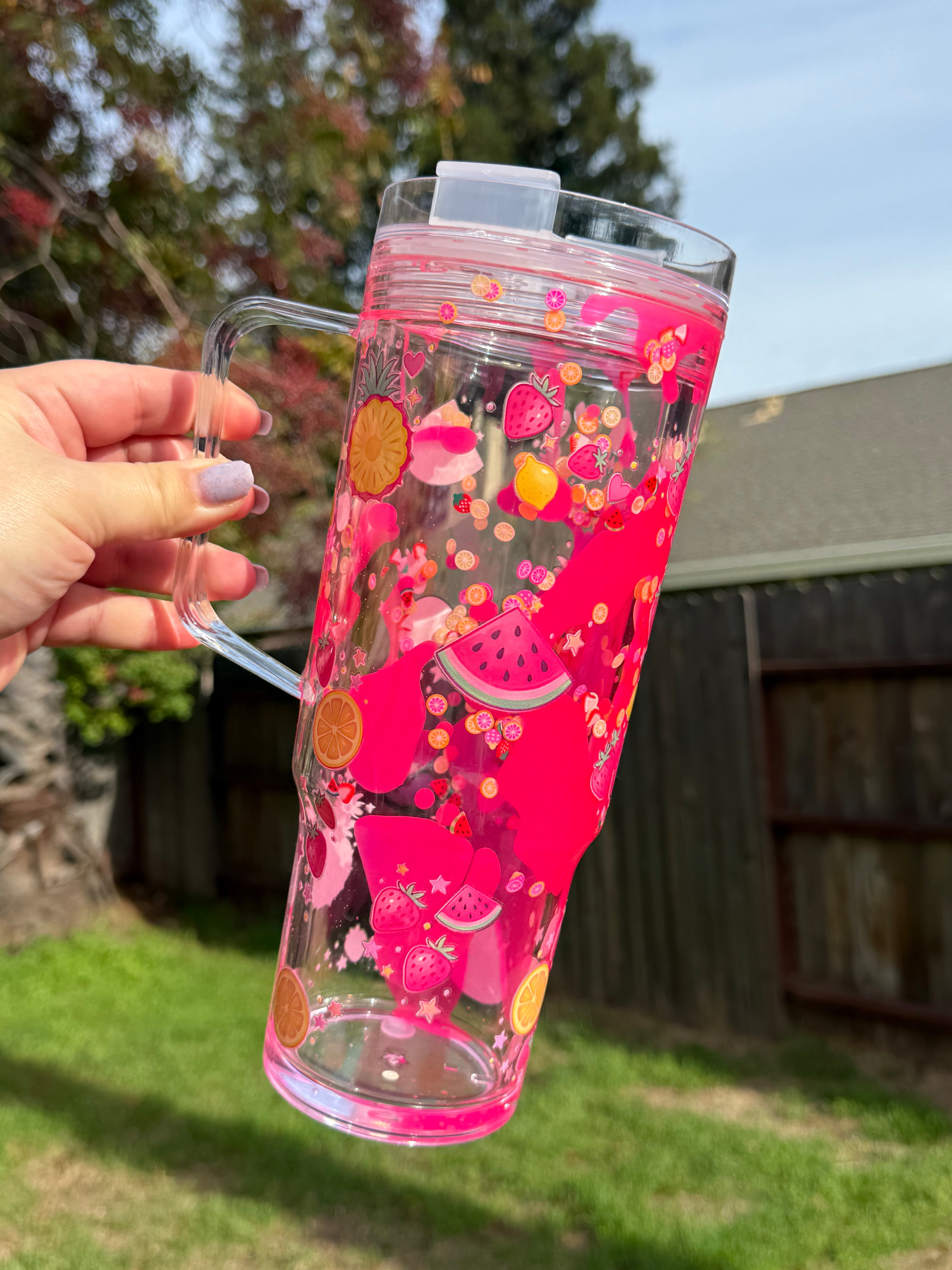 Pink Fruits Lava Drip Tumbler with Handle 40oz