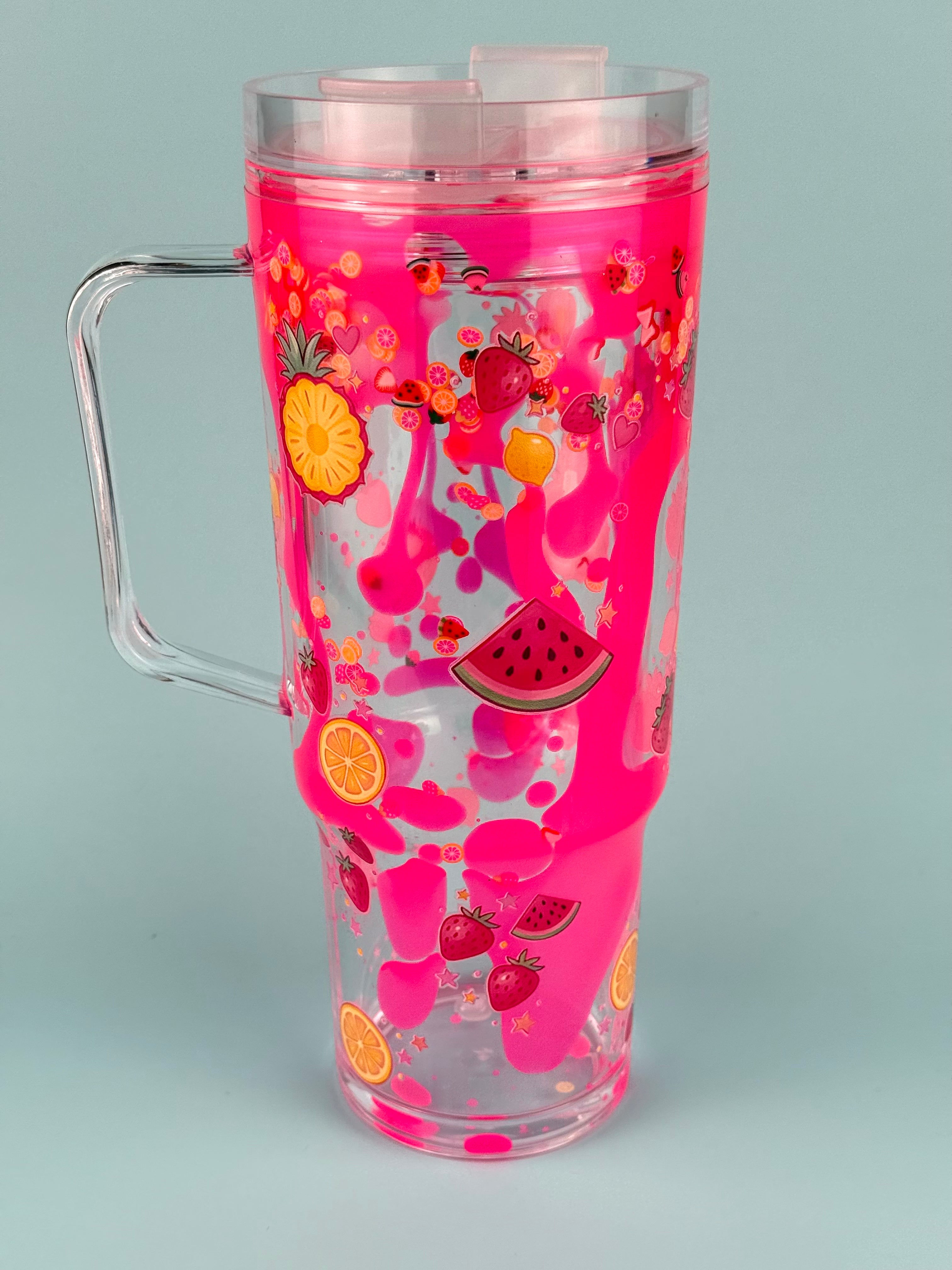 Pink Fruits Lava Drip Tumbler with Handle 40oz