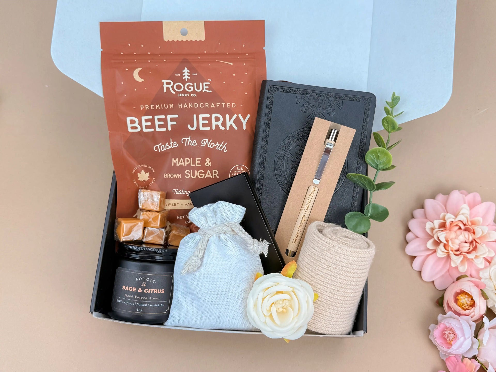 Premium Men’s Gift Set: Leather Journal, Card Holder & Snacks 2