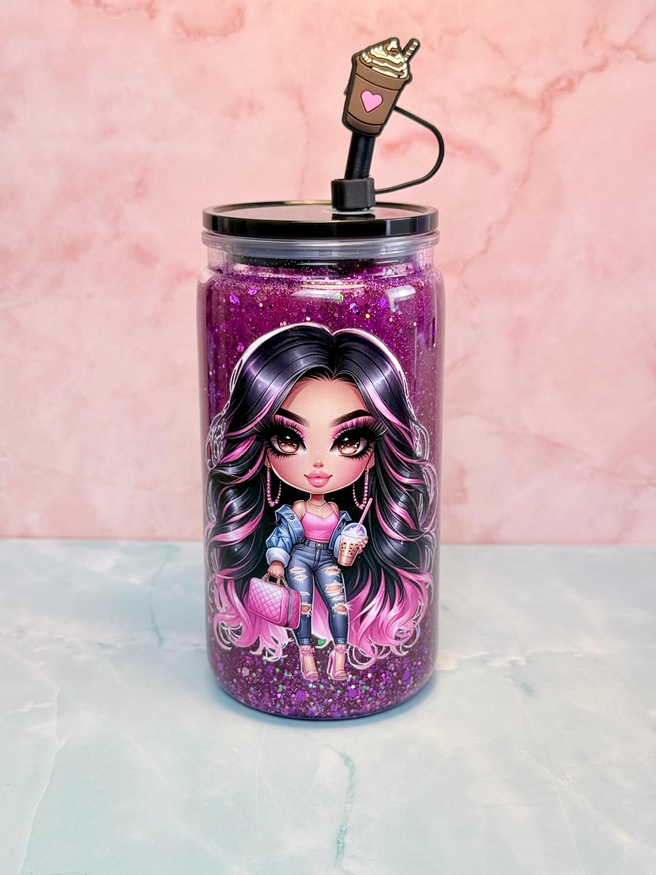 Purple Glam Tumbler: 16 oz Acrylic Cup with Lid & Straw