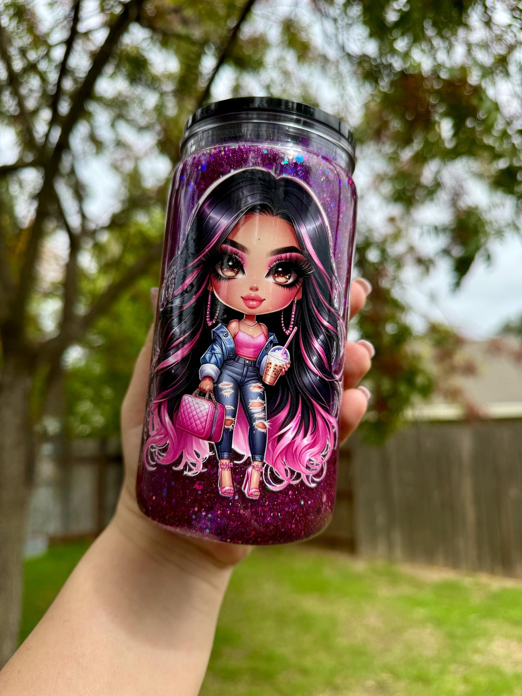 Purple Glam Tumbler: 16 oz Acrylic Cup with Lid & Straw Street