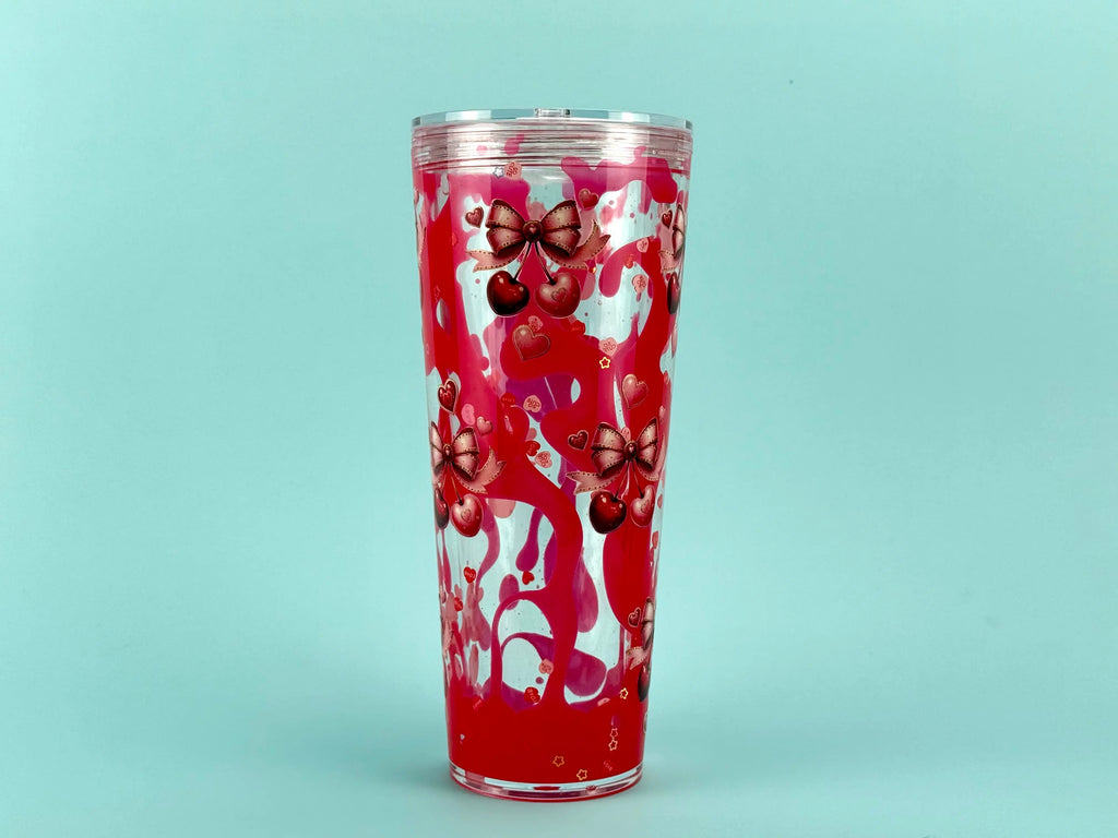 Red Cherry Lava Drip Snow Globe Cup 24oz - Custom Tumbler