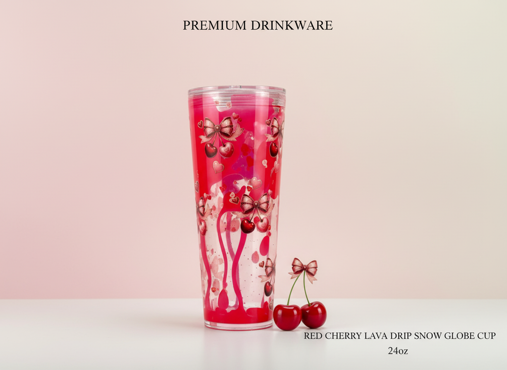 Red Cherry Lava Drip Snow Globe Cup Promotional Image
