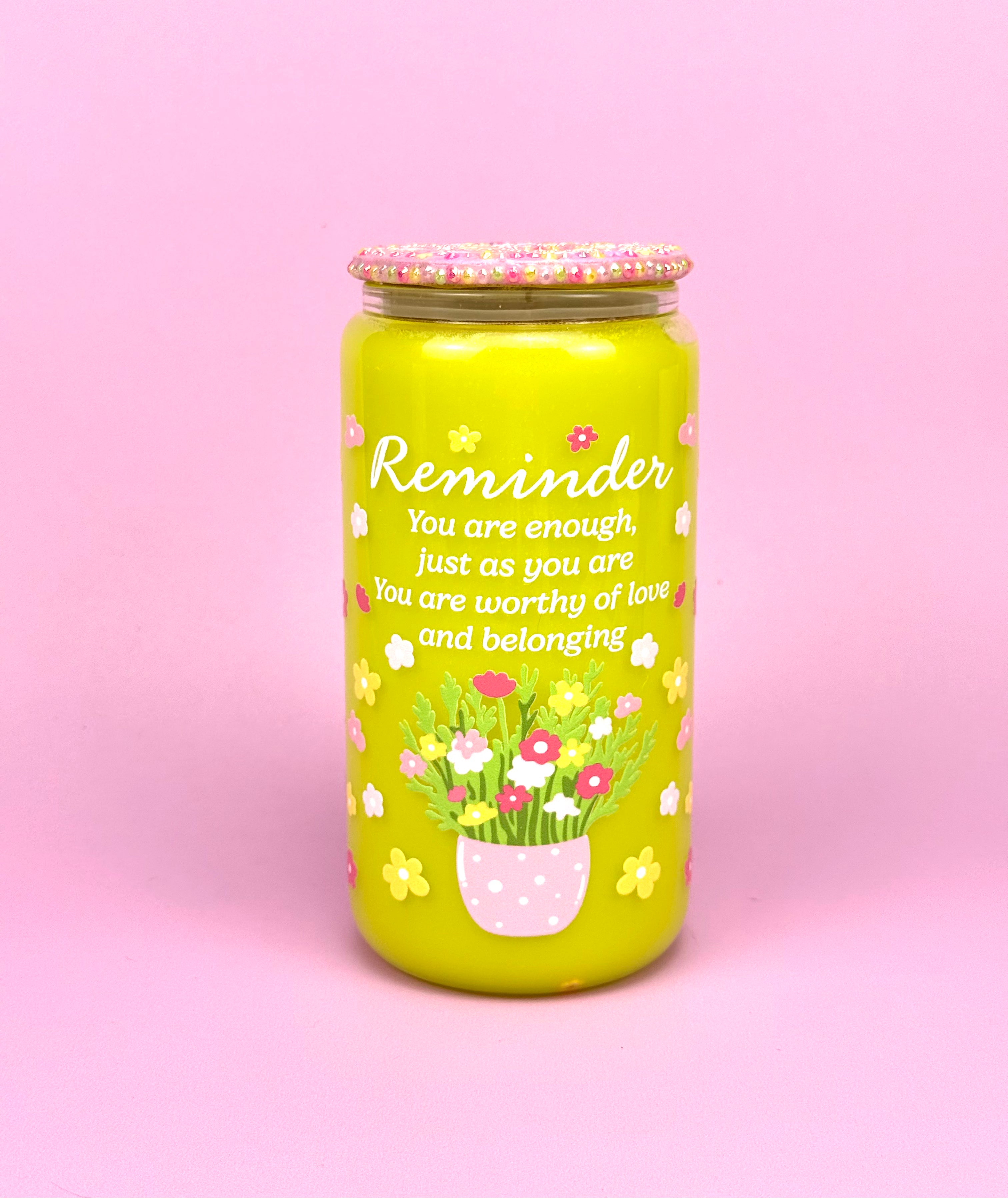 Reminder Glass Cup 16oz — Lid & Straw main