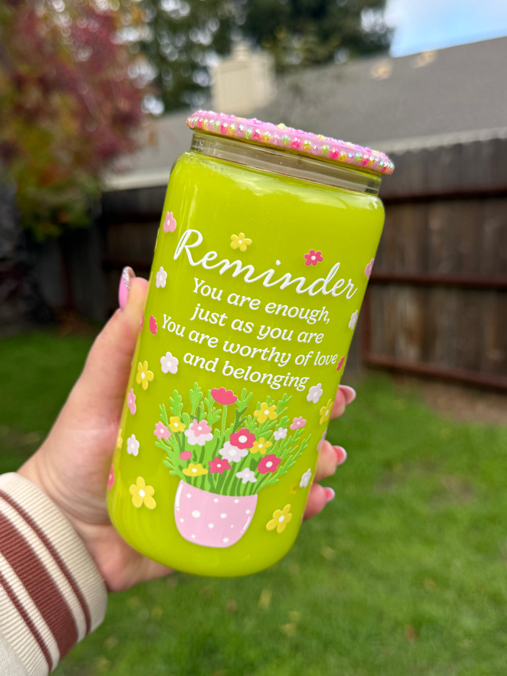 Reminder Glass Cup 16oz — Lid & Straw street