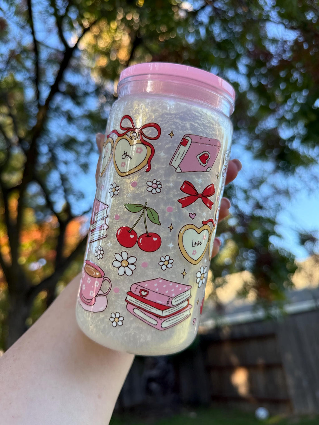 Snow Globe Acrylic Tumbler: Bloom & Brew, Reusable Iced Coffee Cup 16 oz Street
