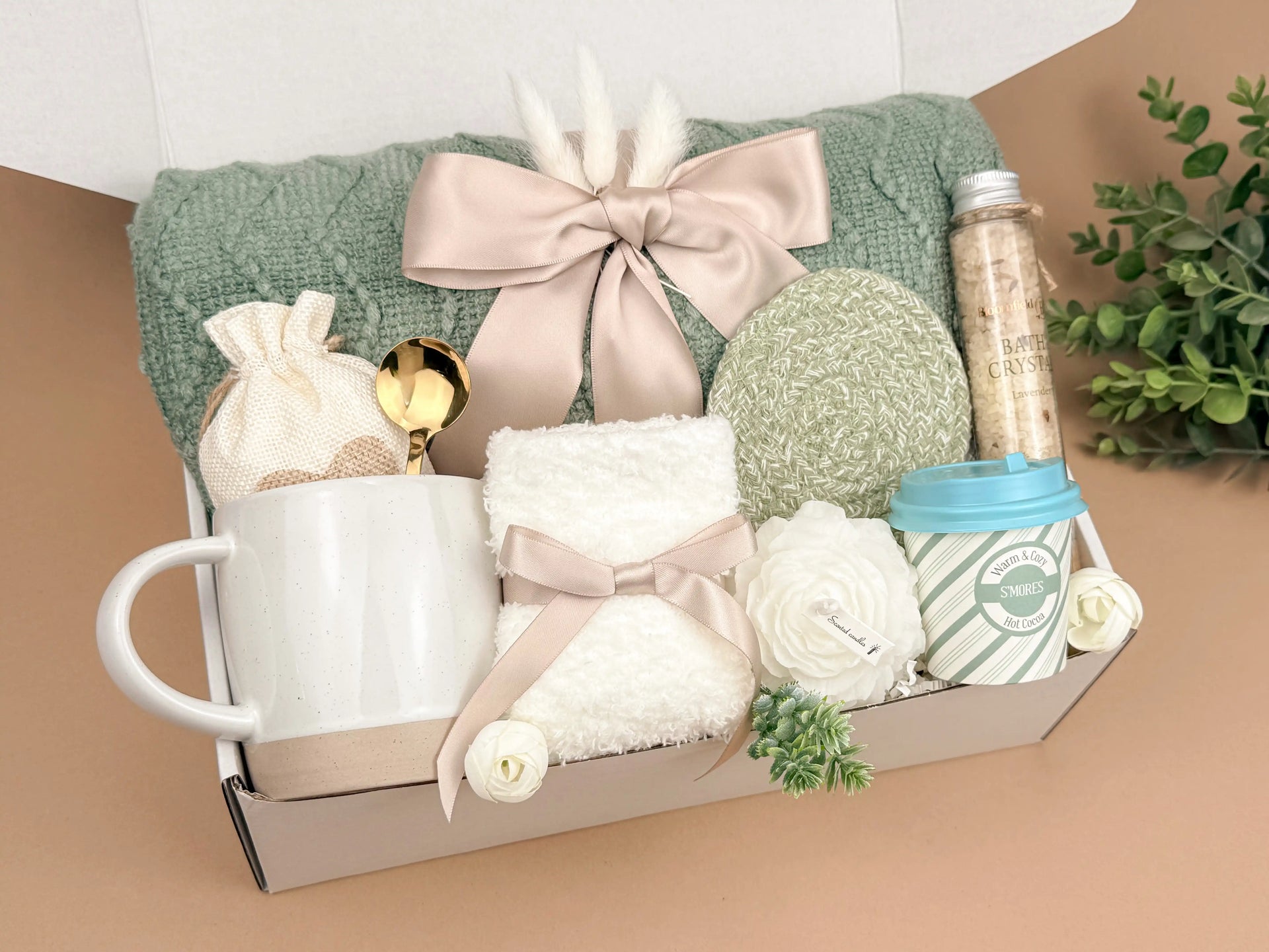 Soft Sage Gift Box — Self-Care Blanket, Mug & Treats Image 1