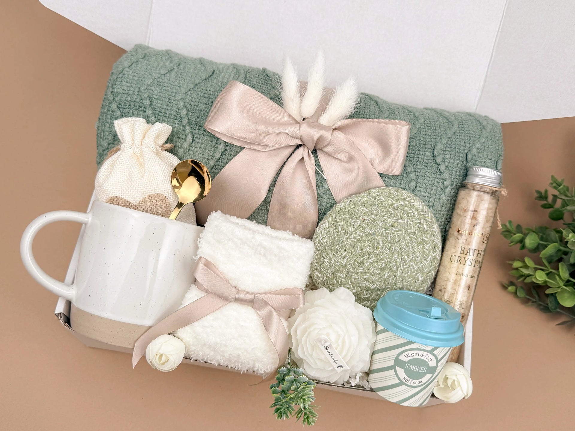 Soft Sage Gift Box — Self-Care Blanket, Mug & Treats Image 2