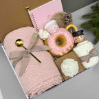 Soft Pink Handmade Gift Box – Cozy Comfort, Self-Care Essentials, Thinking of You, Blanket, Donut Mug & Cocoa 7737
