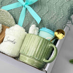 Soft Sage Handmade Gift Box – Cozy Comfort, Thinking of You, Self-Care Essentials, Blanket, Mug & Treats 7728