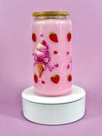 Sweet Strawberry Glass Cup 16oz — Lid & Straw