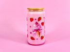 Sweet Strawberry Glass Cup 16oz — Lid & Straw