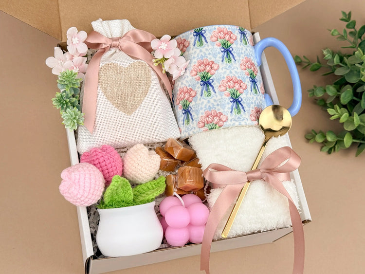 Thank You For Helping Me Grow Gift Box – Mug, Candle, Tea, Cozy Socks & Crocheted Tulips