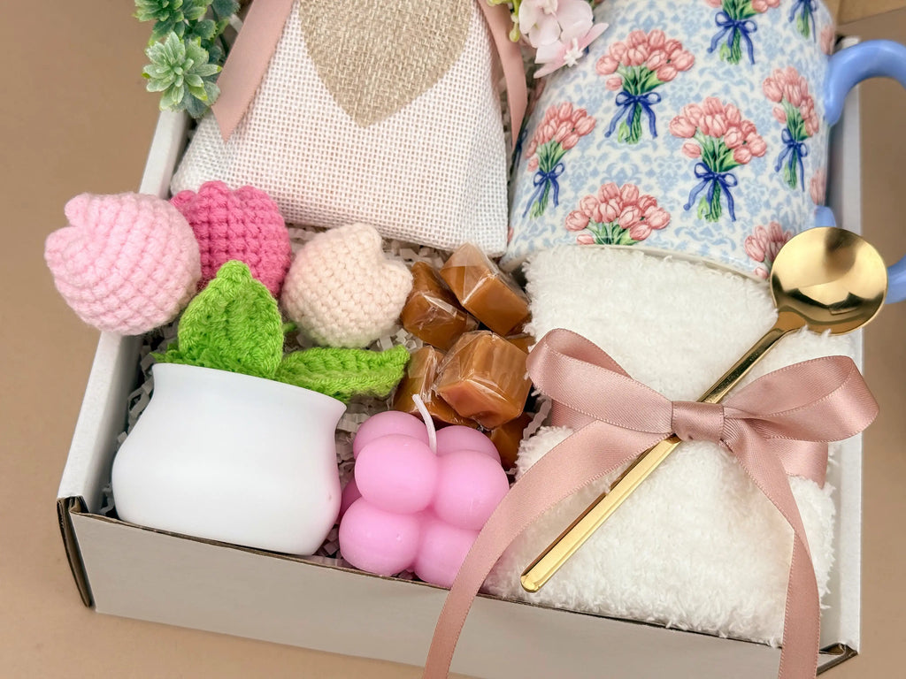 Thank You For Helping Me Grow Gift Box – Mug, Candle, Tea, Cozy Socks & Crocheted Tulips Image 4