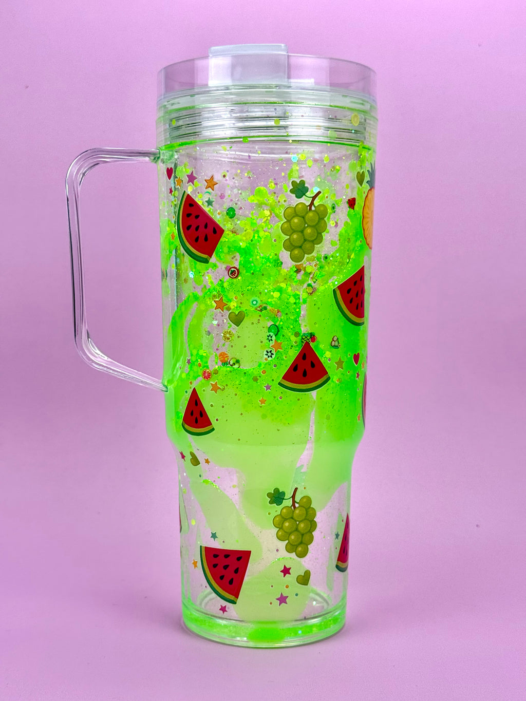Watermelon and Grapes Lava Drip Tumbler with Handle 40oz vertical