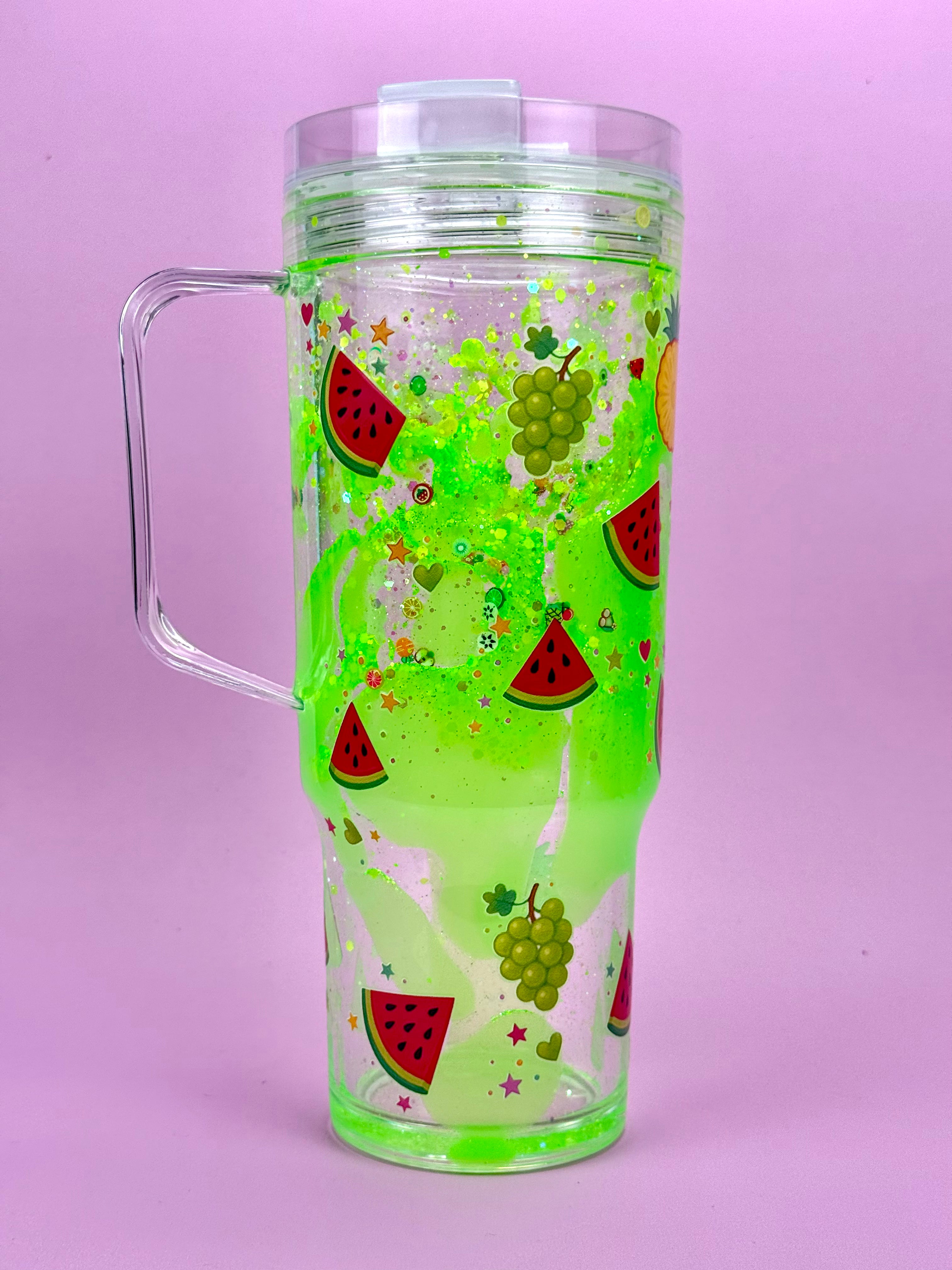 Watermelon and Grapes Lava Drip Tumbler with Handle 40oz vertical