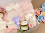 Women's Gift Basket Self Care Kit - Throw Blanket, Heart Vase, Candle & Spa Set