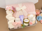 Women's Gift Basket Self Care Kit - Throw Blanket, Heart Vase, Candle & Spa Set