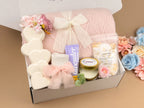 Women's Gift Basket Self Care Kit - Throw Blanket, Heart Vase, Candle & Spa Set