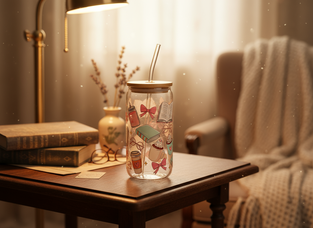 Bookish Charm Glass Cup