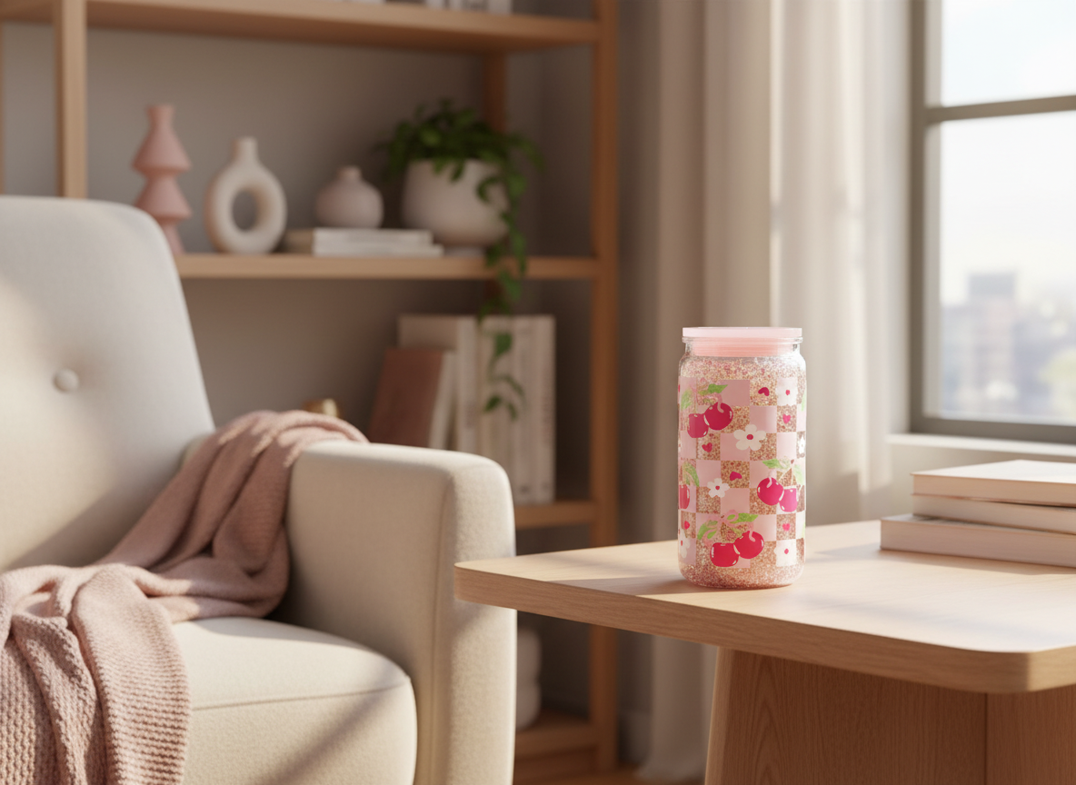 Cherry Sparkle Crystals Tumbler in room setting