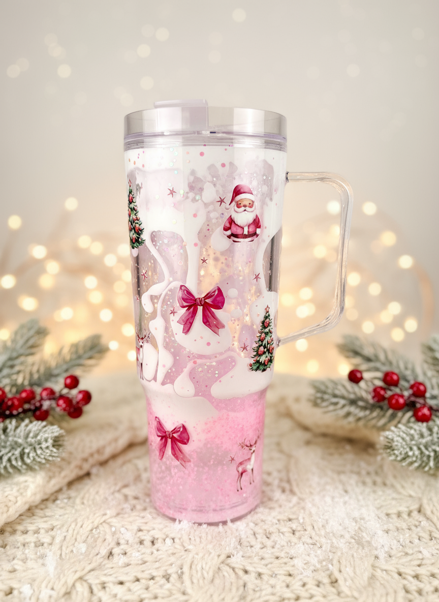 Christmas Drip Tumbler in festive setting