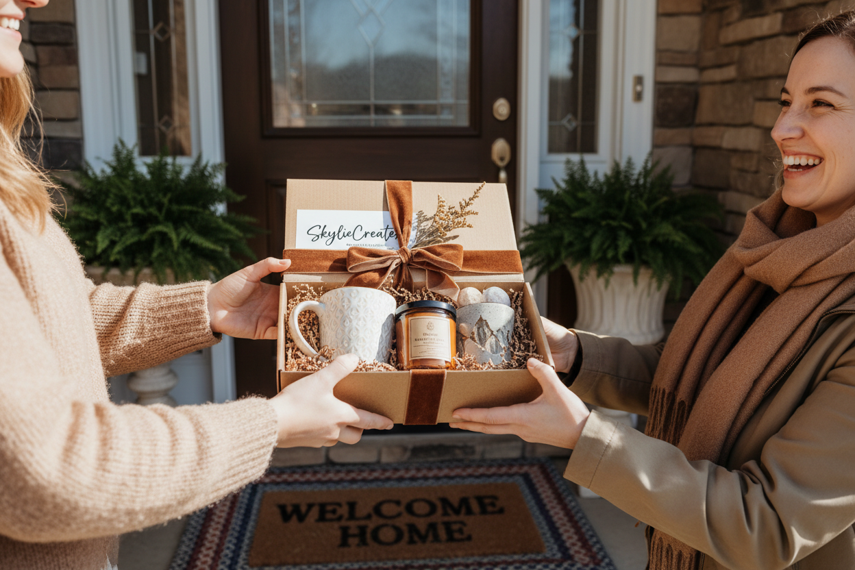 Doorstep gift-giving scene variation