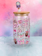 Bookish Coquette Glass Cup with Bamboo Lid & Straw 16 oz
