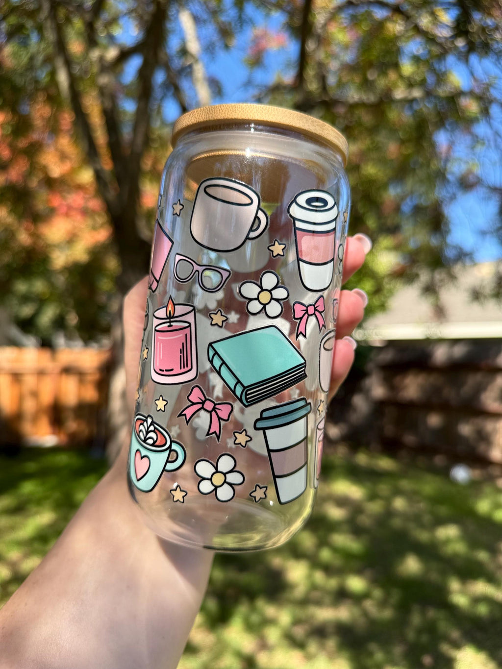 Bookish Flirt Glass Cup with Bamboo Lid & Reusable Straw 16 oz